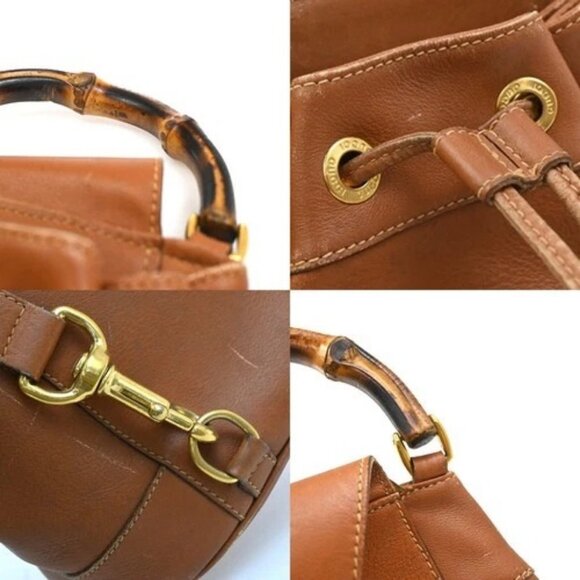GUCCI Logo Bamboo 2way One Shoulder Body Hand Bag Brown Gold Italy 61EG228 - Picture 8 of 16